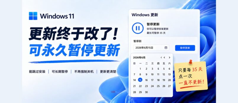 Windows 11 更新终于改了：可永久暂停更新 2