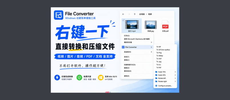 右键一下，直接转换和压缩文件：File Converter 4