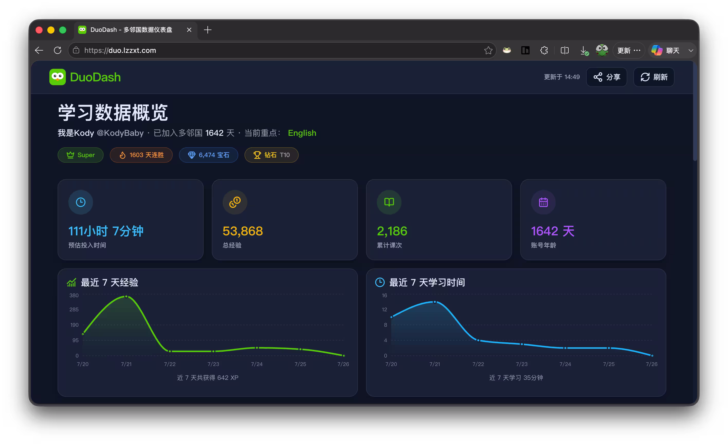 预览：多邻国仪表盘