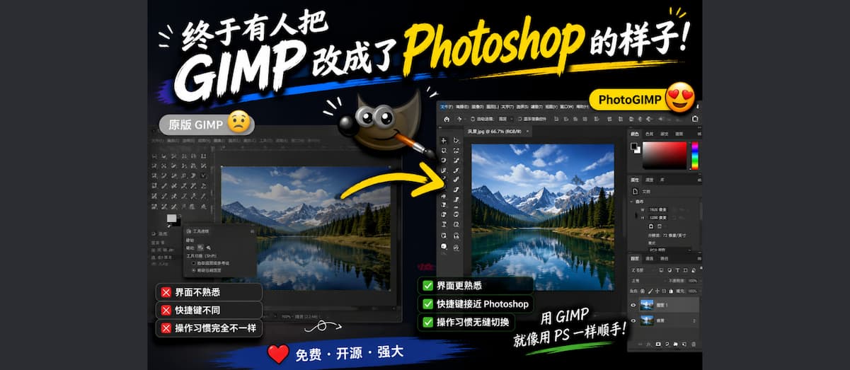 PhotoGIMP – 把 GIMP 改成 Photoshop 的样子