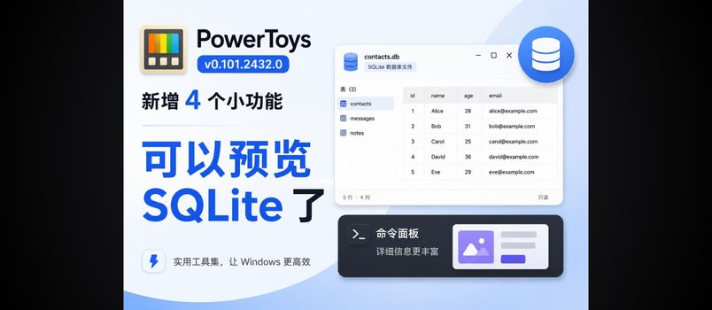 PowerToys v0.101.2432.0 新增 4 个小功能，可以预览 SQLite 了 4