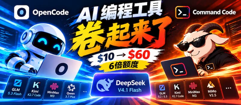 AI 编程卷起来了:OpenCode、Command Code 都在 $10 套餐里送 6 倍 DeepSeek V4.1 Flash 额度 1