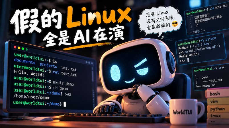 WorldTUI – 有人专门训练大模型演戏：你敲命令，它假装执行