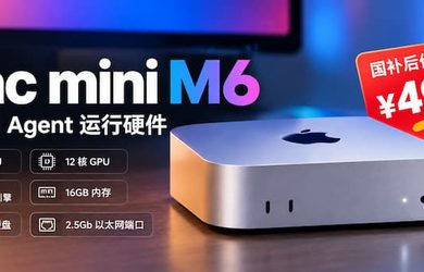 Mac mini M6 钙版，国补后价格：¥4902｜最佳 AI Agent 运行硬件 13